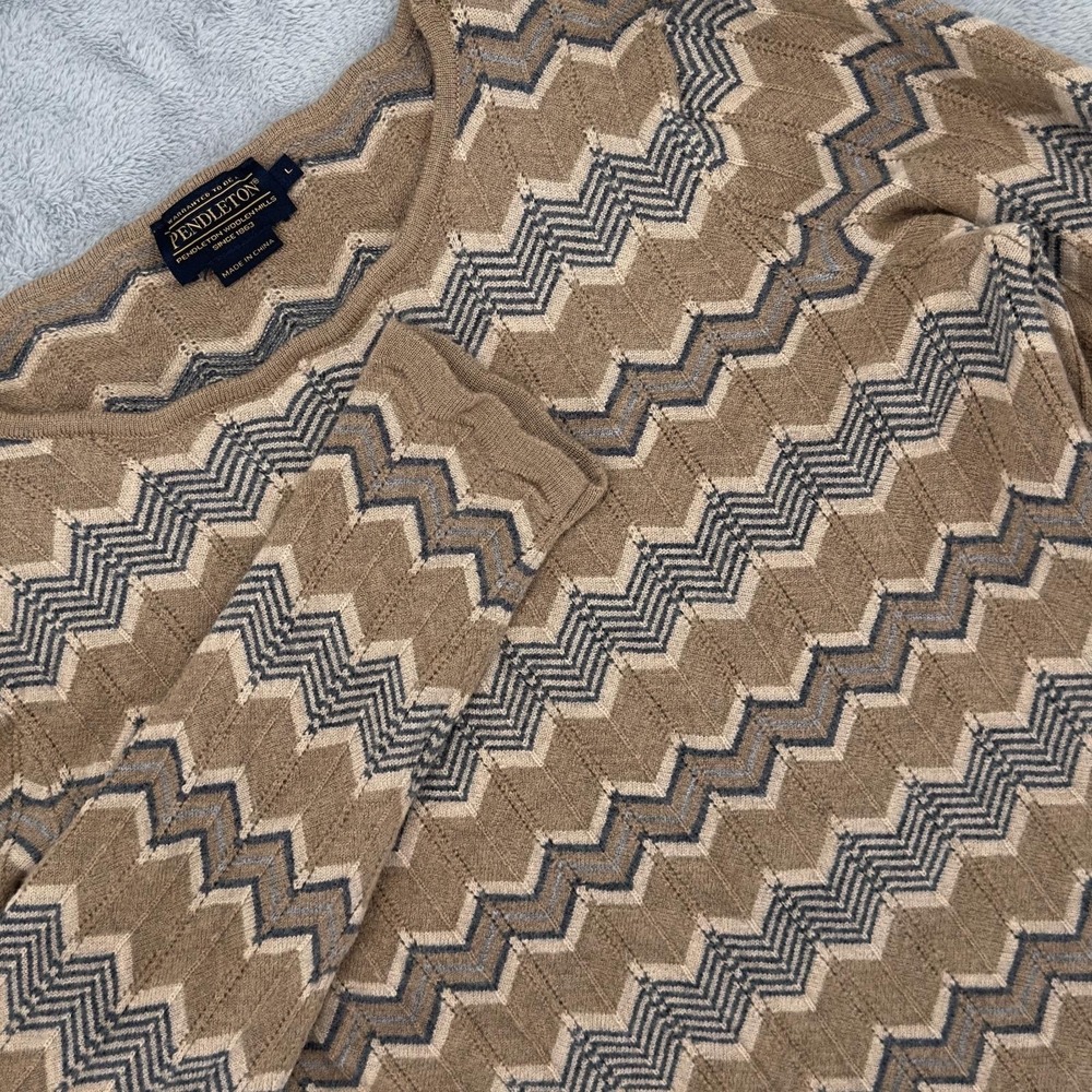 Pendleton Womens Large Woolen Mills Sweater Herringbone Merino Wool Crew Neck